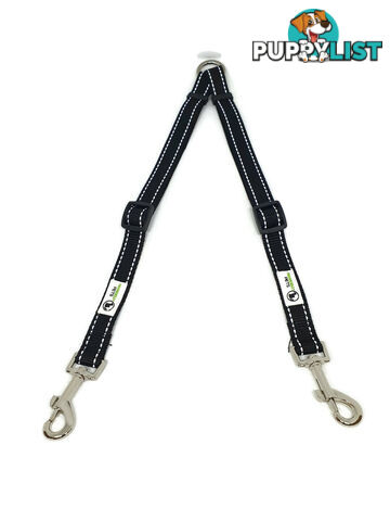 2 Dog Double Lead Coupler, Nylon w/Reflective Stitching - Moondidley Pets - MDPLDCOULBLK