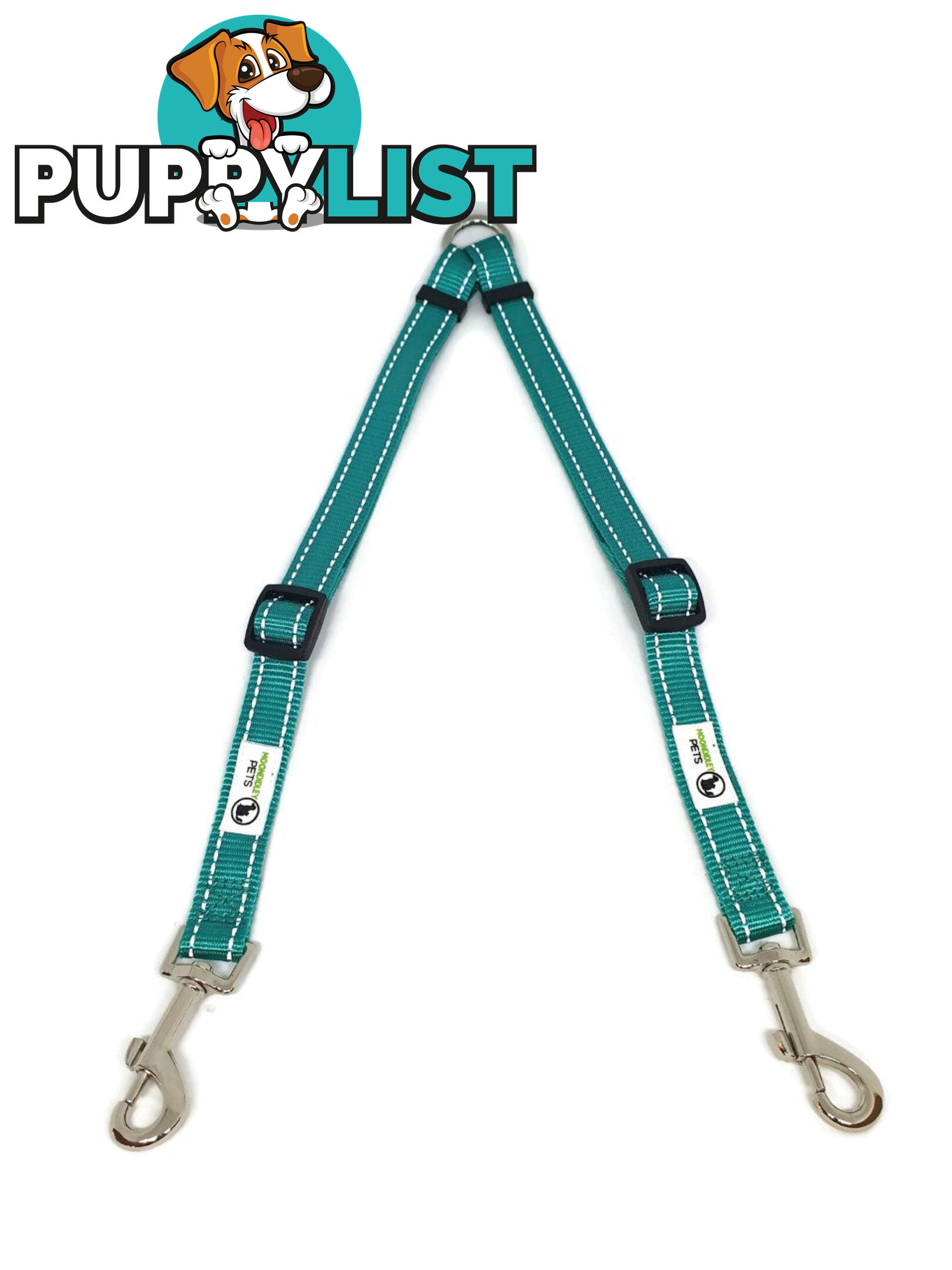 2 Dog Double Lead Coupler, Nylon w/Reflective Stitching - Moondidley Pets - MDPLDCOULBLK