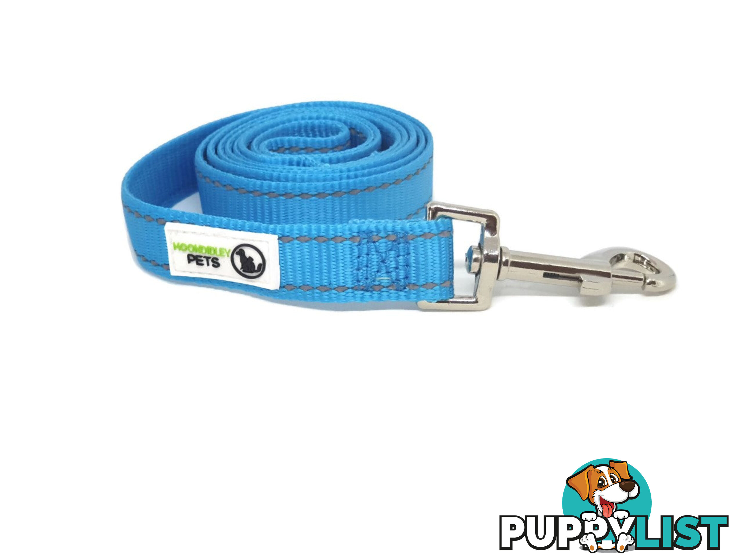 3m Long Nylon w/Reflective Stitching Dog Lead - Moondidley Pets - MDPLDREFLBLU203