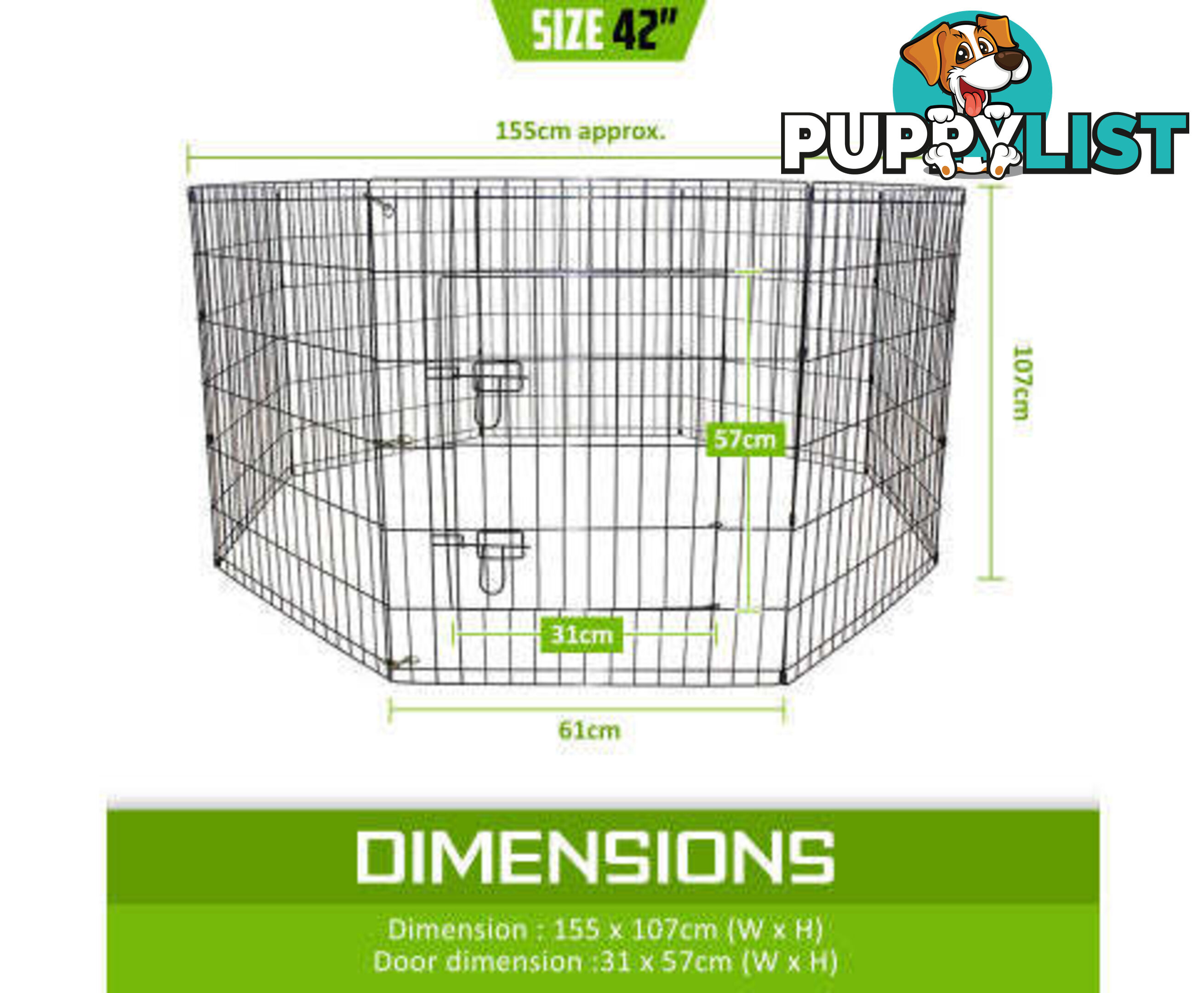Paw Mate Pet Playpen 8 Panel Foldable Dog Cage + Cover - V274-PET-PP30-PPCV30-GN