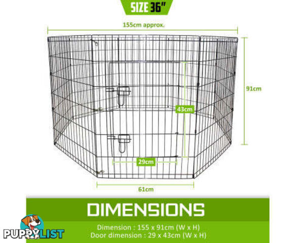 Paw Mate Pet Playpen 8 Panel Foldable Dog Cage + Cover - V274-PET-PP30-PPCV30-GN