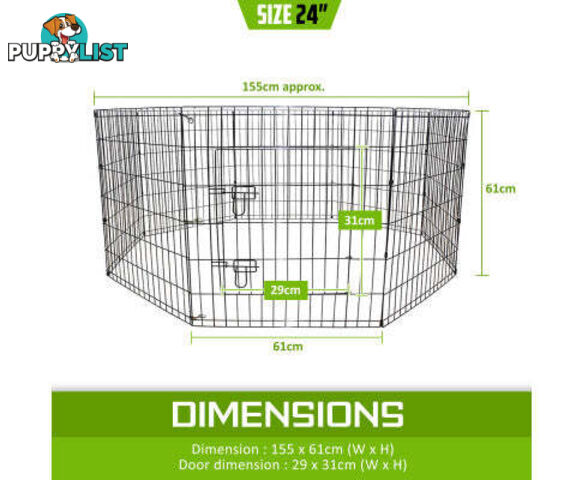 Paw Mate Pet Playpen 8 Panel Foldable Dog Cage + Cover - V274-PET-PP30-PPCV30-GN