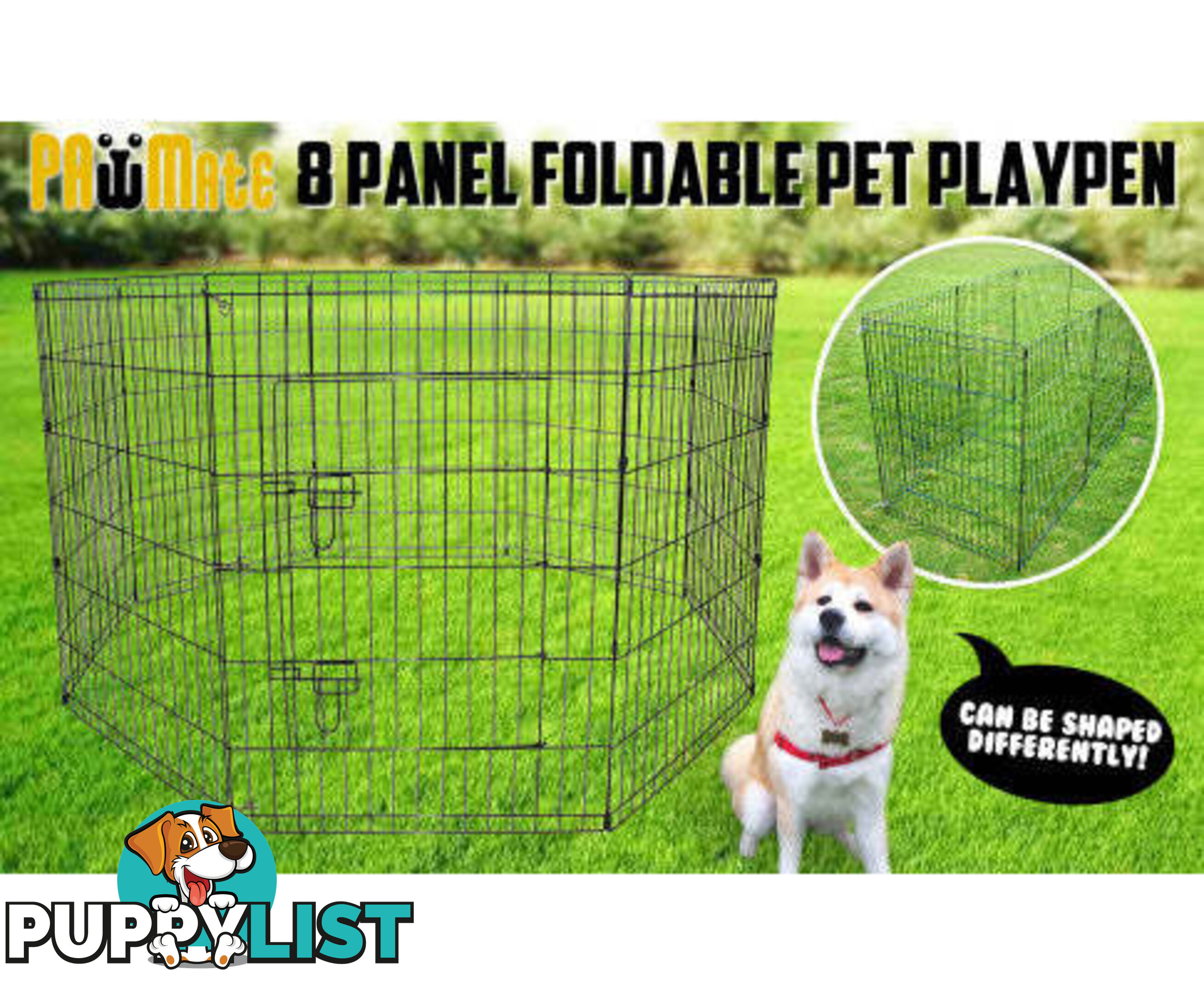 Paw Mate Pet Playpen 8 Panel Foldable Dog Cage + Cover - V274-PET-PP30-PPCV30-GN