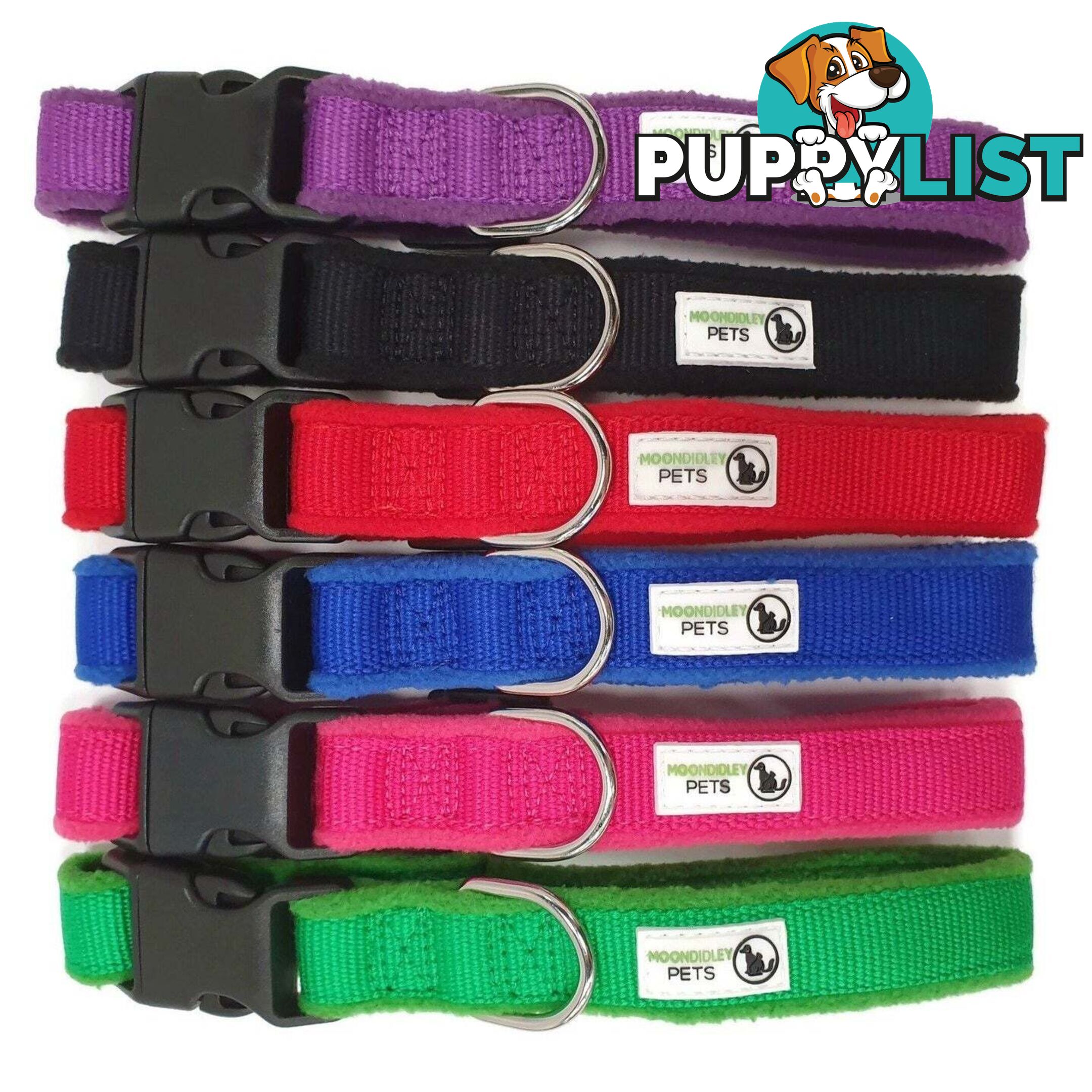 100% Pure Bamboo Fibre w/Fleece Lining Dog Collar Plastic Buckle - Moondidley Pets - MDPCOLFLELBLK