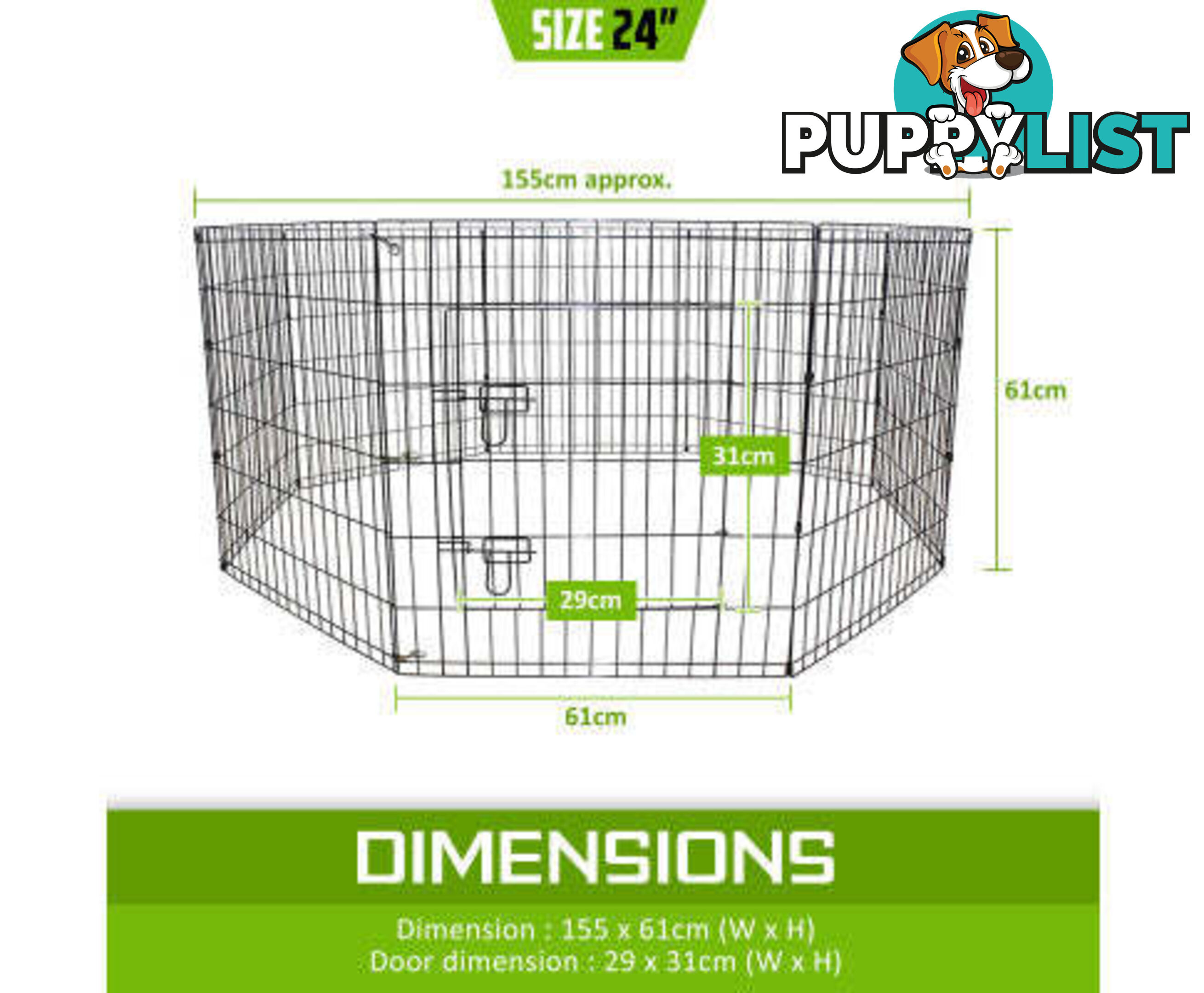Paw Mate Pet Playpen 8 Panel Foldable Dog Cage + Cover - V274-PET-PP42-PPCV42-GN