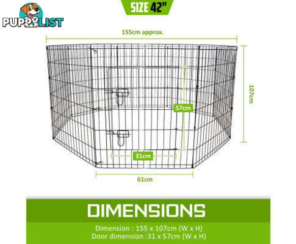 Paw Mate Pet Playpen 8 Panel Foldable Dog Cage + Cover - V274-PET-PP42-PPCV42-GN