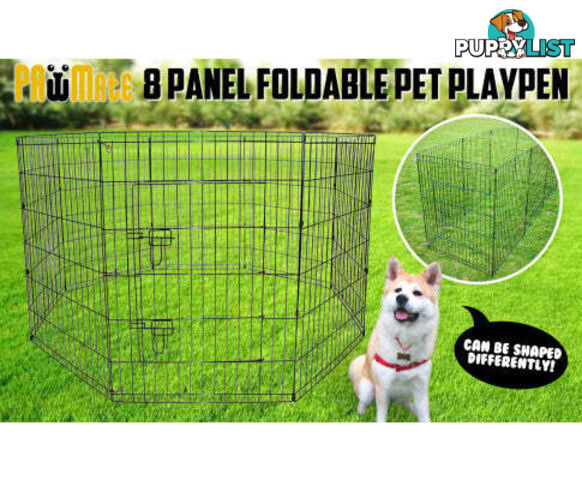 Paw Mate Pet Playpen 8 Panel Foldable Dog Cage + Cover - V274-PET-PP42-PPCV42-GN