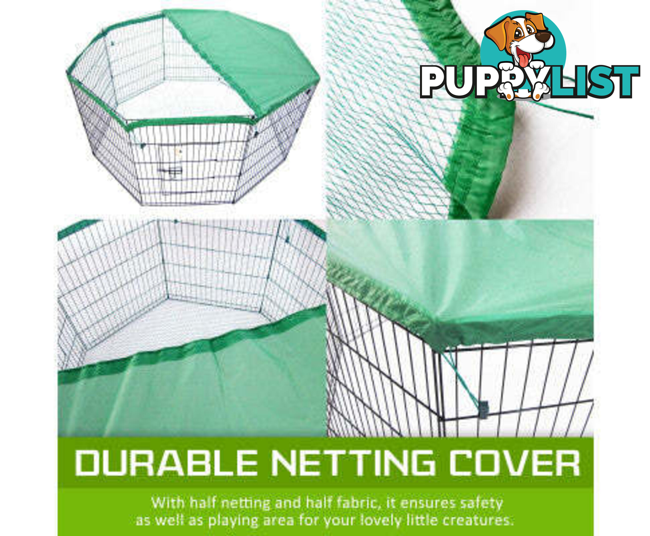 Paw Mate Pet Playpen 8 Panel Foldable Dog Cage + Cover - V274-PET-PP42-PPCV42-GN
