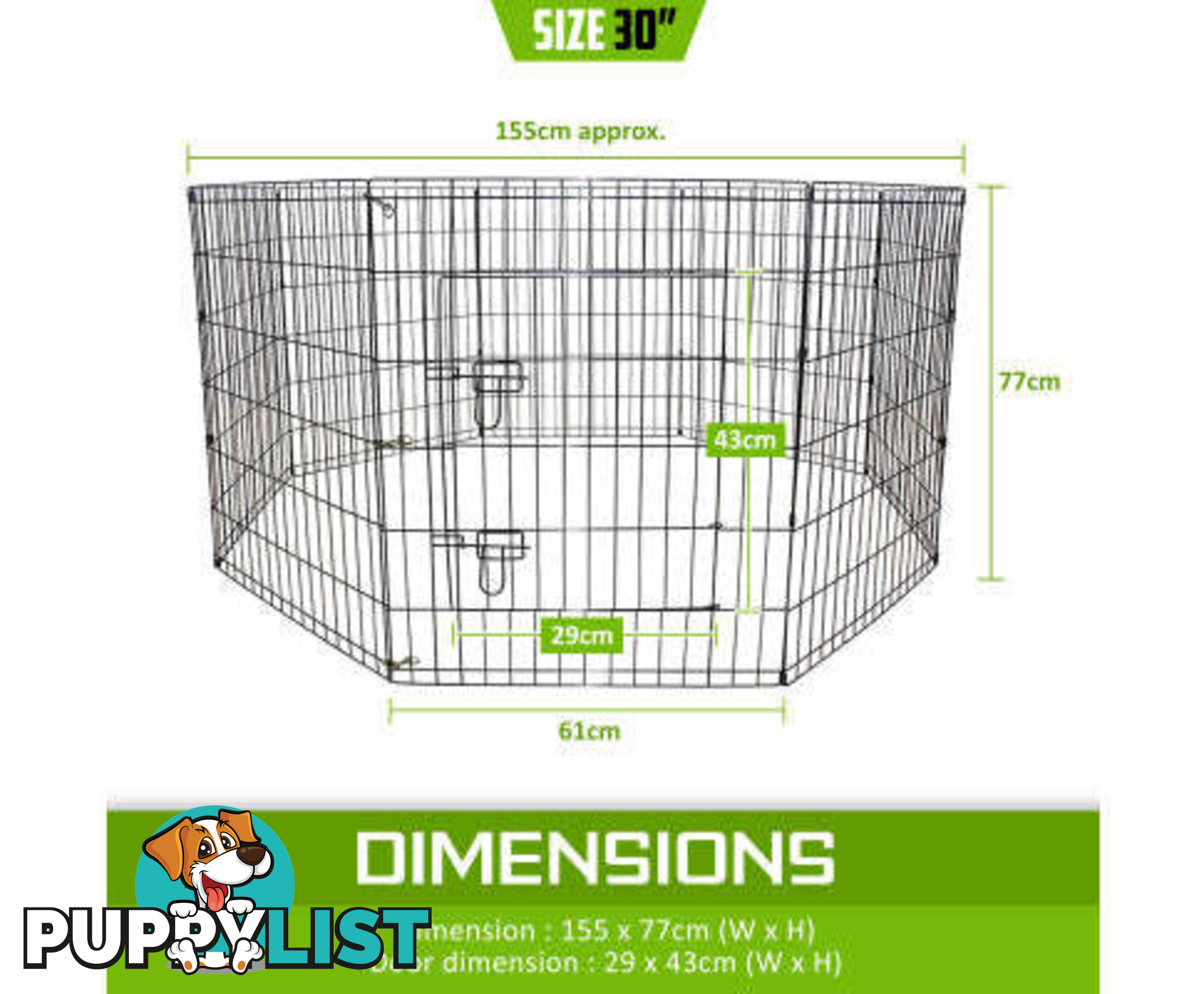 Paw Mate Pet Playpen 8 Panel Foldable Dog Cage + Cover - V274-PET-PP42-PPCV42-GN
