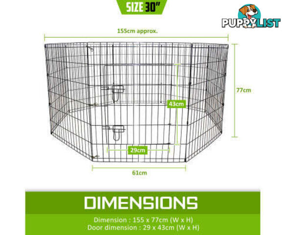 Paw Mate Pet Playpen 8 Panel Foldable Dog Cage + Cover - V274-PET-PP42-PPCV42-GN