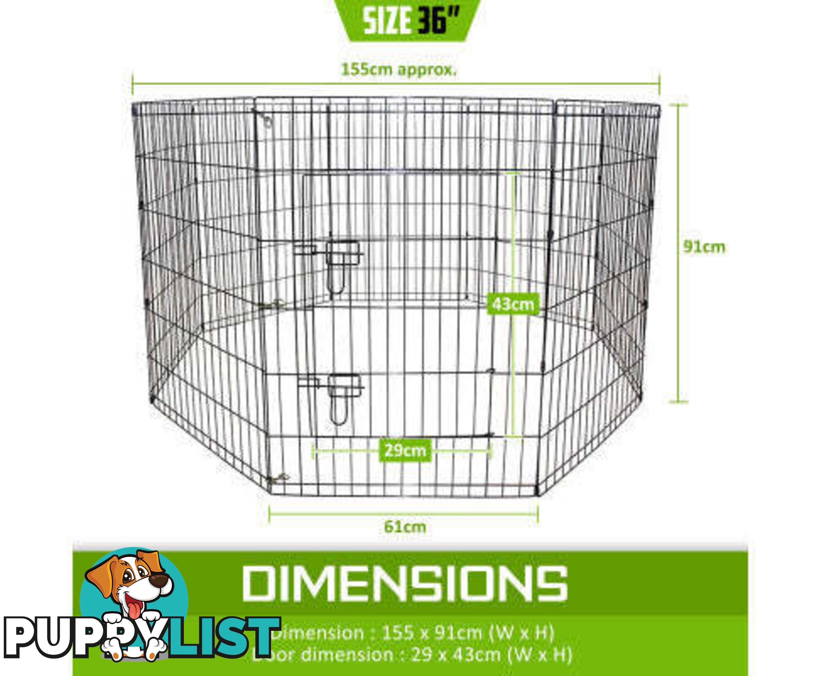 Paw Mate Pet Playpen 8 Panel Foldable Dog Cage + Cover - V274-PET-PP42-PPCV42-GN