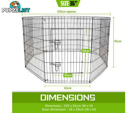 Paw Mate Pet Playpen 8 Panel Foldable Dog Cage + Cover - V274-PET-PP42-PPCV42-GN