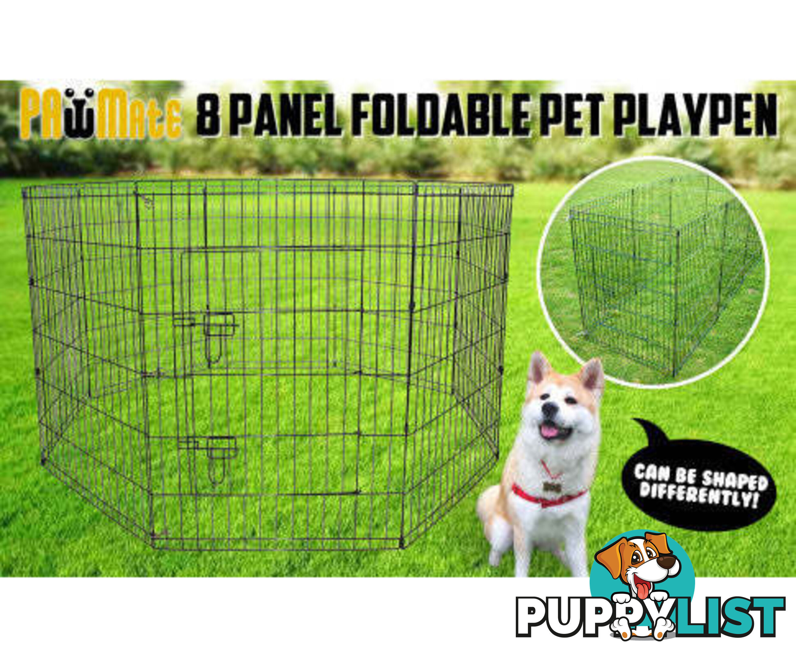 Paw Mate Pet Playpen 8 Panel Foldable Dog Exercise Enclosure Fence Cage - V274-PET-PP30