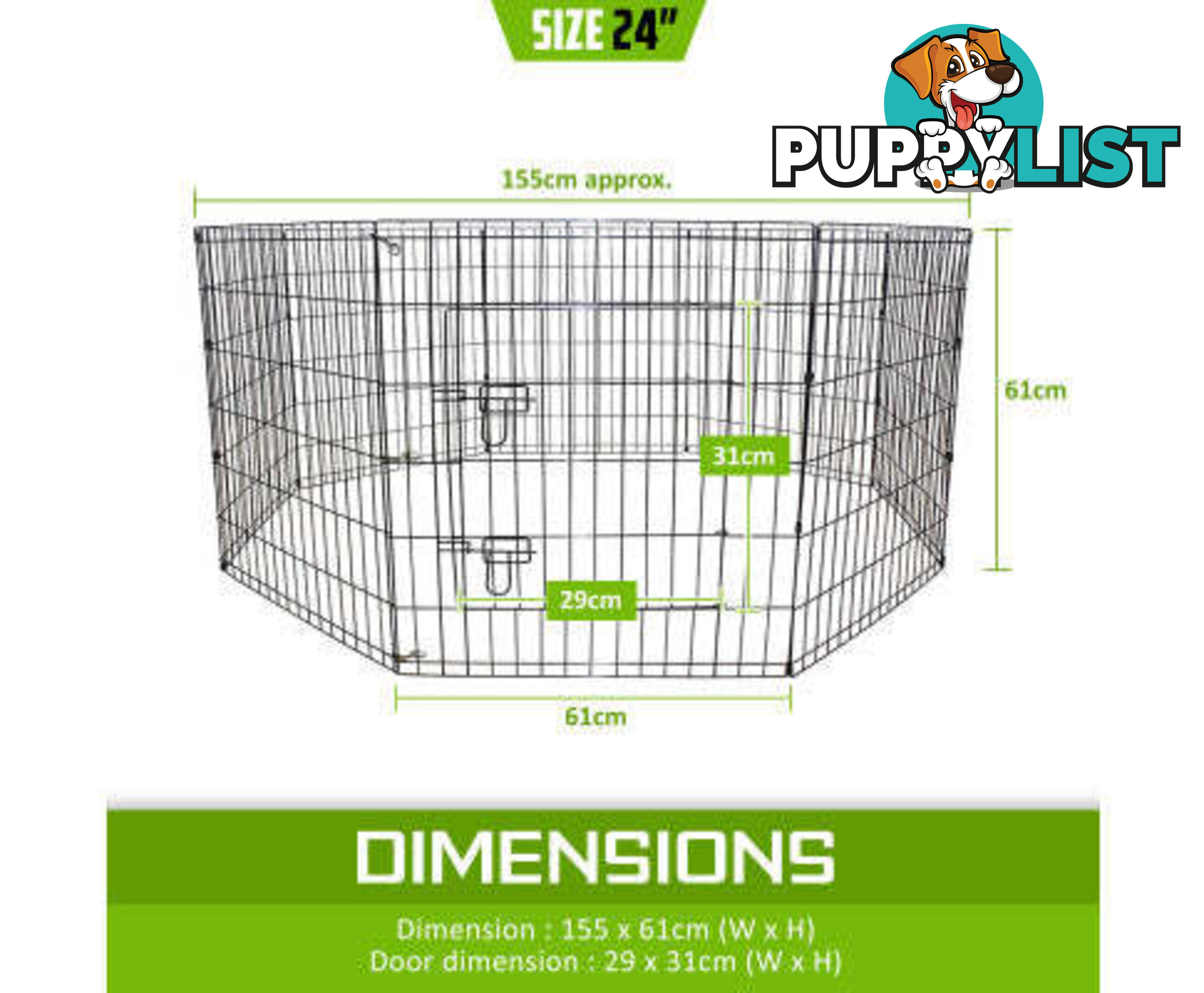 Paw Mate Pet Playpen 8 Panel Foldable Dog Exercise Enclosure Fence Cage - V274-PET-PP30
