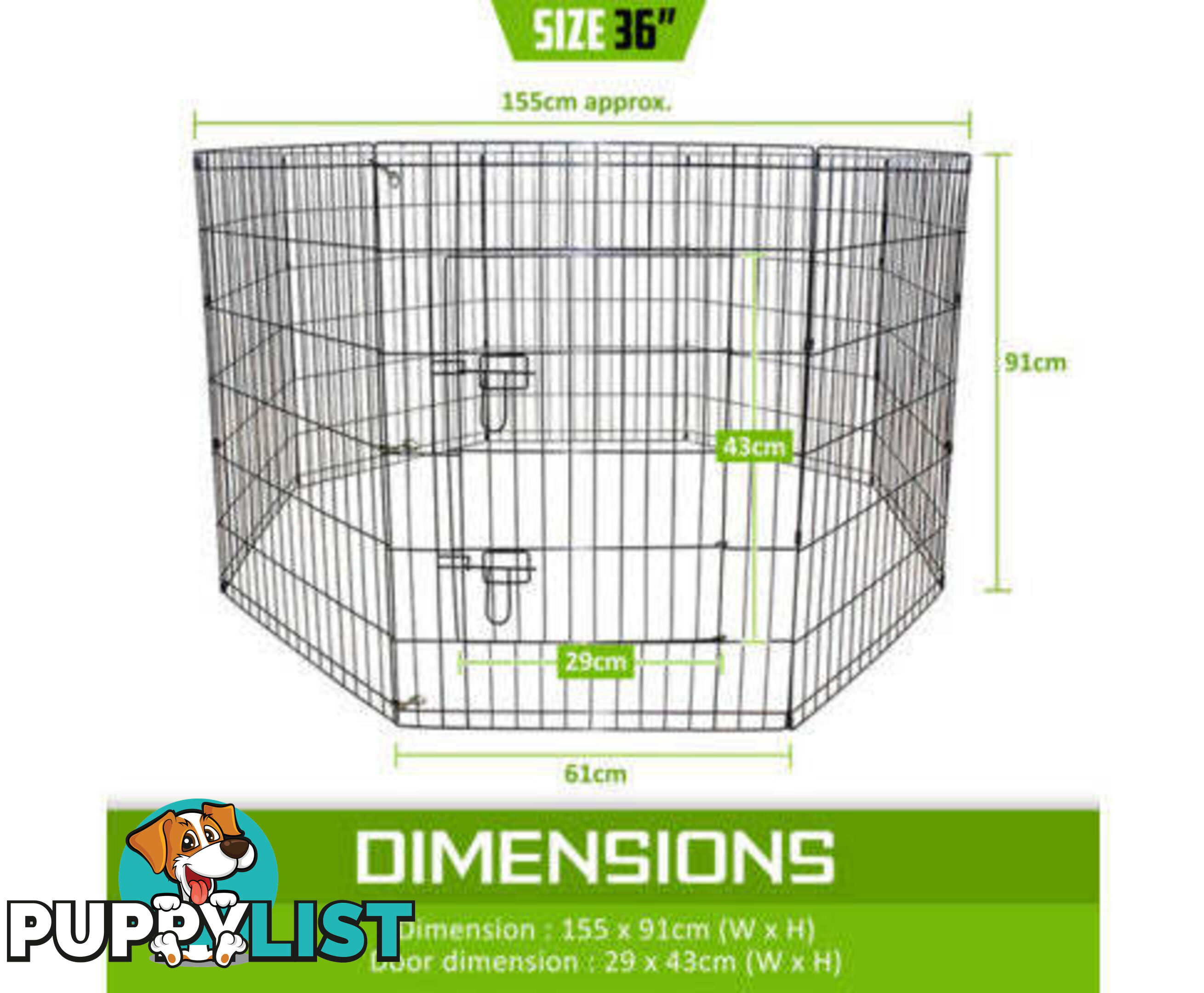 Paw Mate Pet Playpen 8 Panel Foldable Dog Exercise Enclosure Fence Cage - V274-PET-PP30