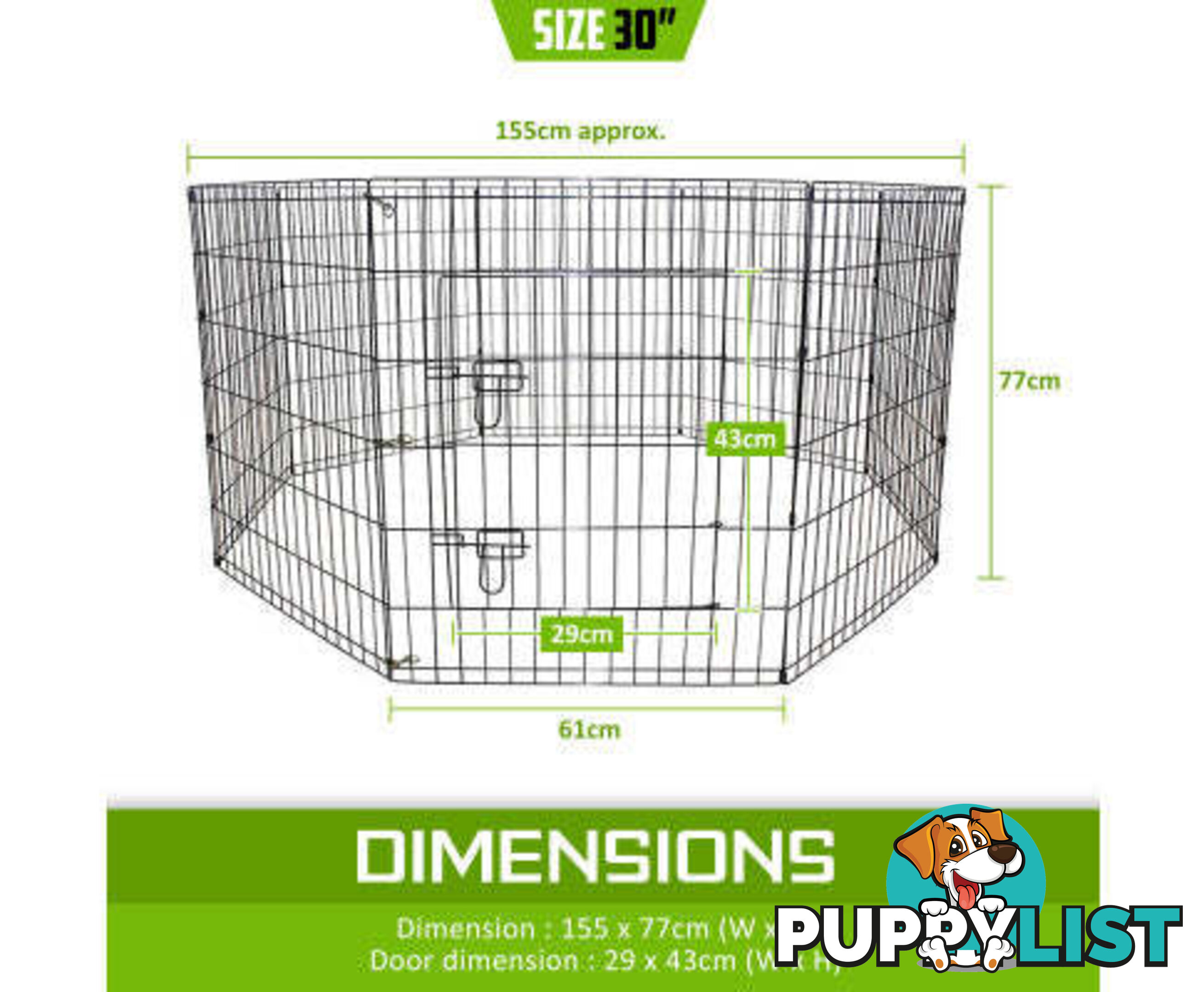 Paw Mate Pet Playpen 8 Panel Foldable Dog Exercise Enclosure Fence Cage - V274-PET-PP30