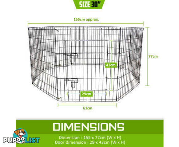 Paw Mate Pet Playpen 8 Panel Foldable Dog Exercise Enclosure Fence Cage - V274-PET-PP30