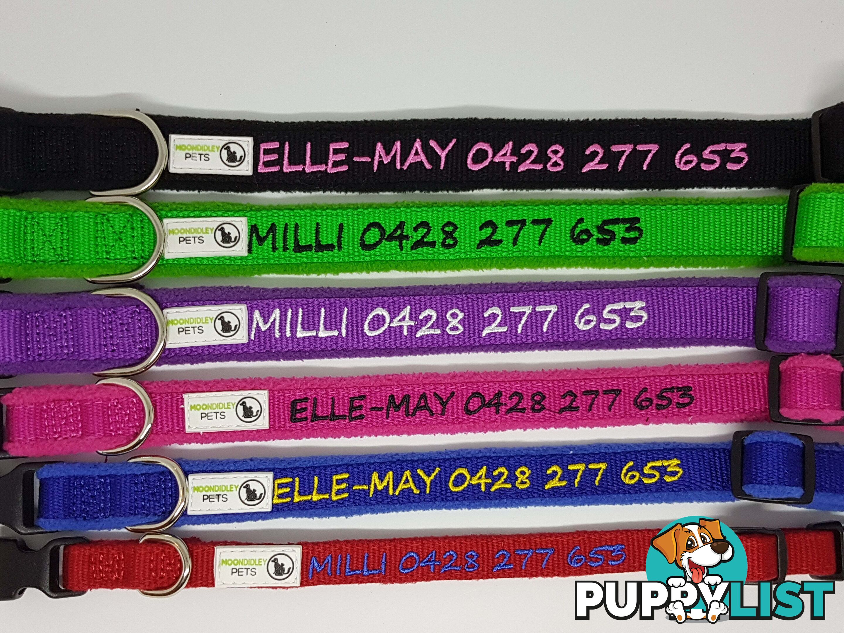 Doggie ID Collar Bamboo Fibre Fleece Padded Personalised Embroidered - CCB-CO-NP5-XSPK-NO