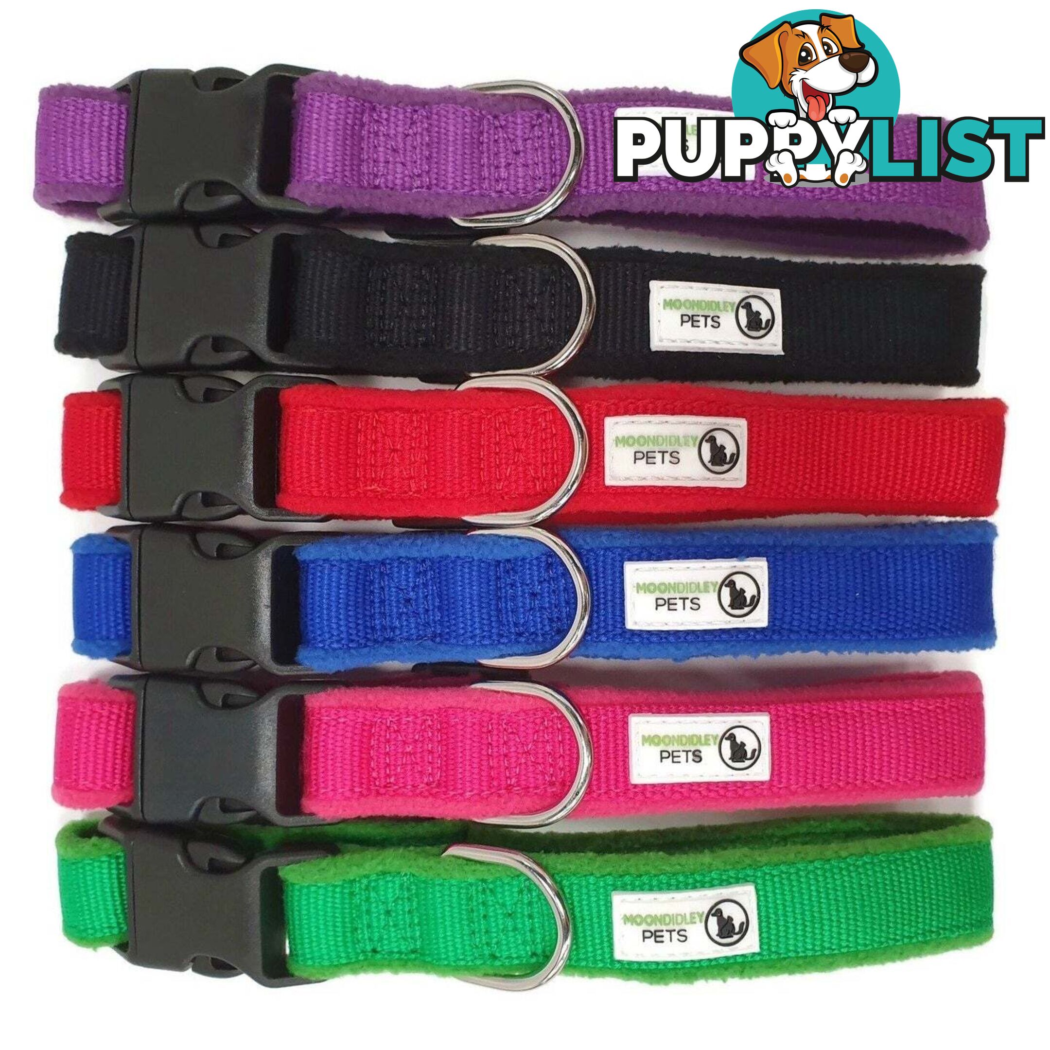 100% Pure Bamboo Fibre w/Fleece Lining Dog Collar Plastic Buckle - Moondidley Pets - MDPCOLFLEMBLK