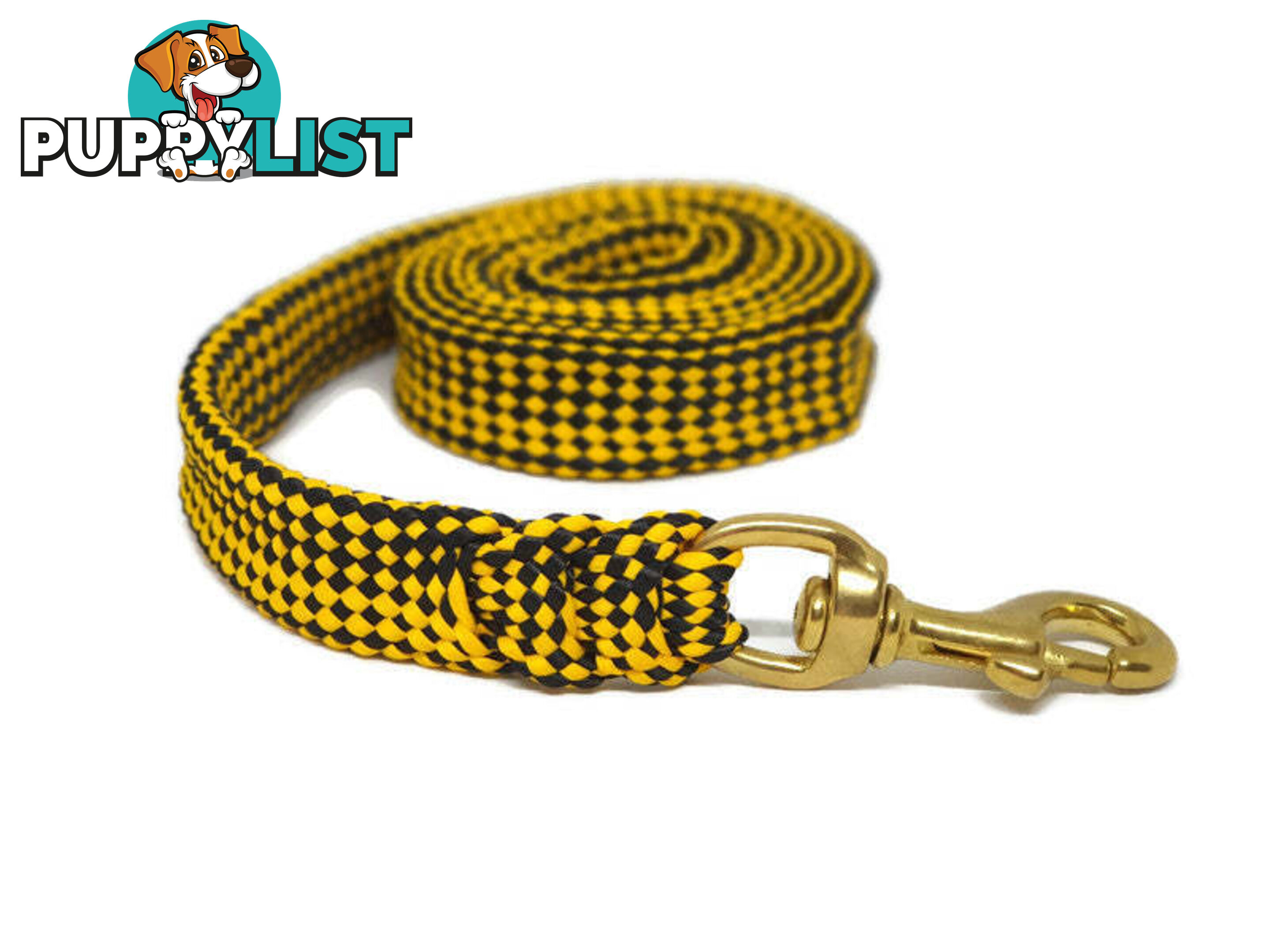 1.8m to 10m Long Dog Lead No Stitching Tough Yarnix 20mm Wide - YNXLD203SSBLKYEL