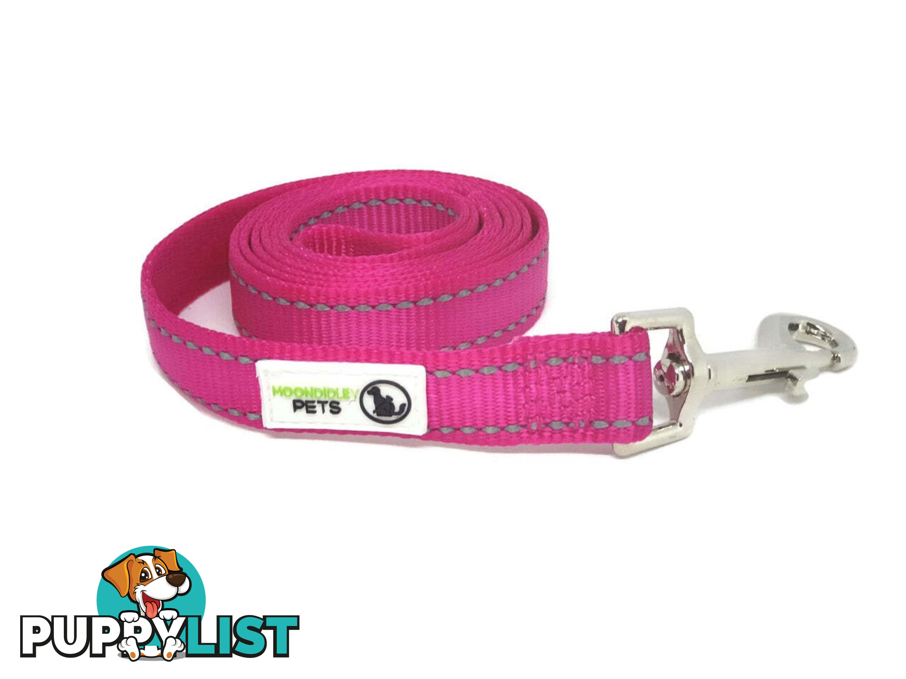 60cm Short Dog Lead Nyon w/Reflective Stitching - Moondidley Pets - MDPLDREFPNK2560