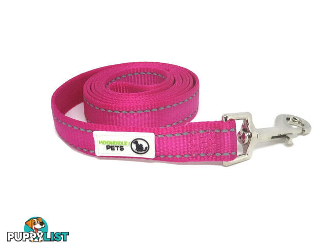 60cm Short Dog Lead Nyon w/Reflective Stitching - Moondidley Pets - MDPLDREFPNK2560