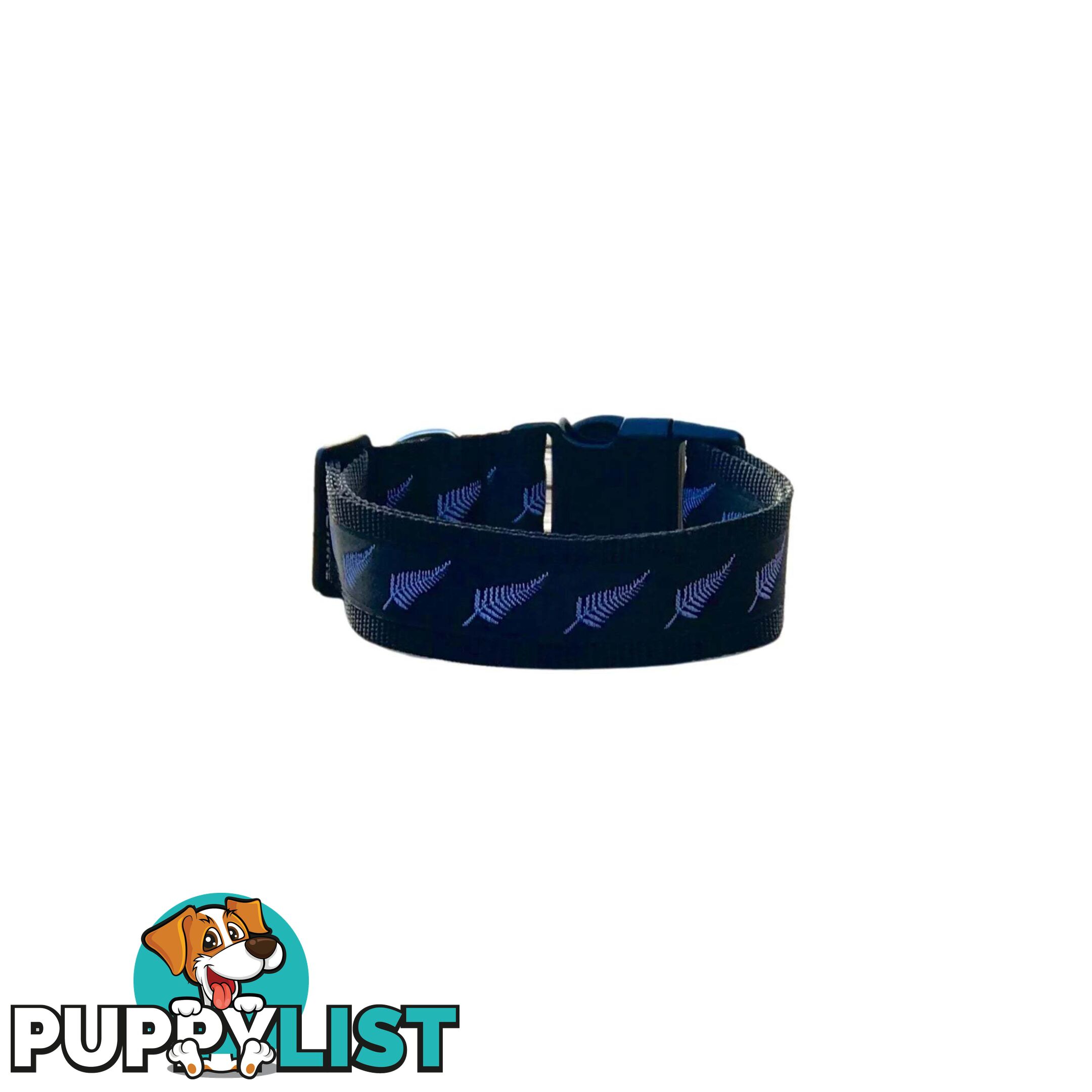 Silver Ferns Dog Collar - New Zealand - Hand Made by The Bark Side - TBSSILXS