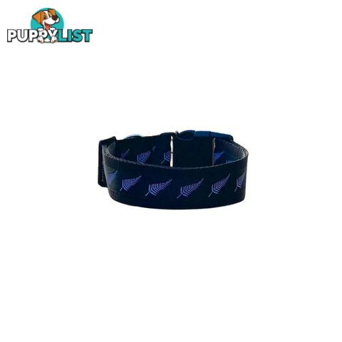 Silver Ferns Dog Collar - New Zealand - Hand Made by The Bark Side - TBSSILXS