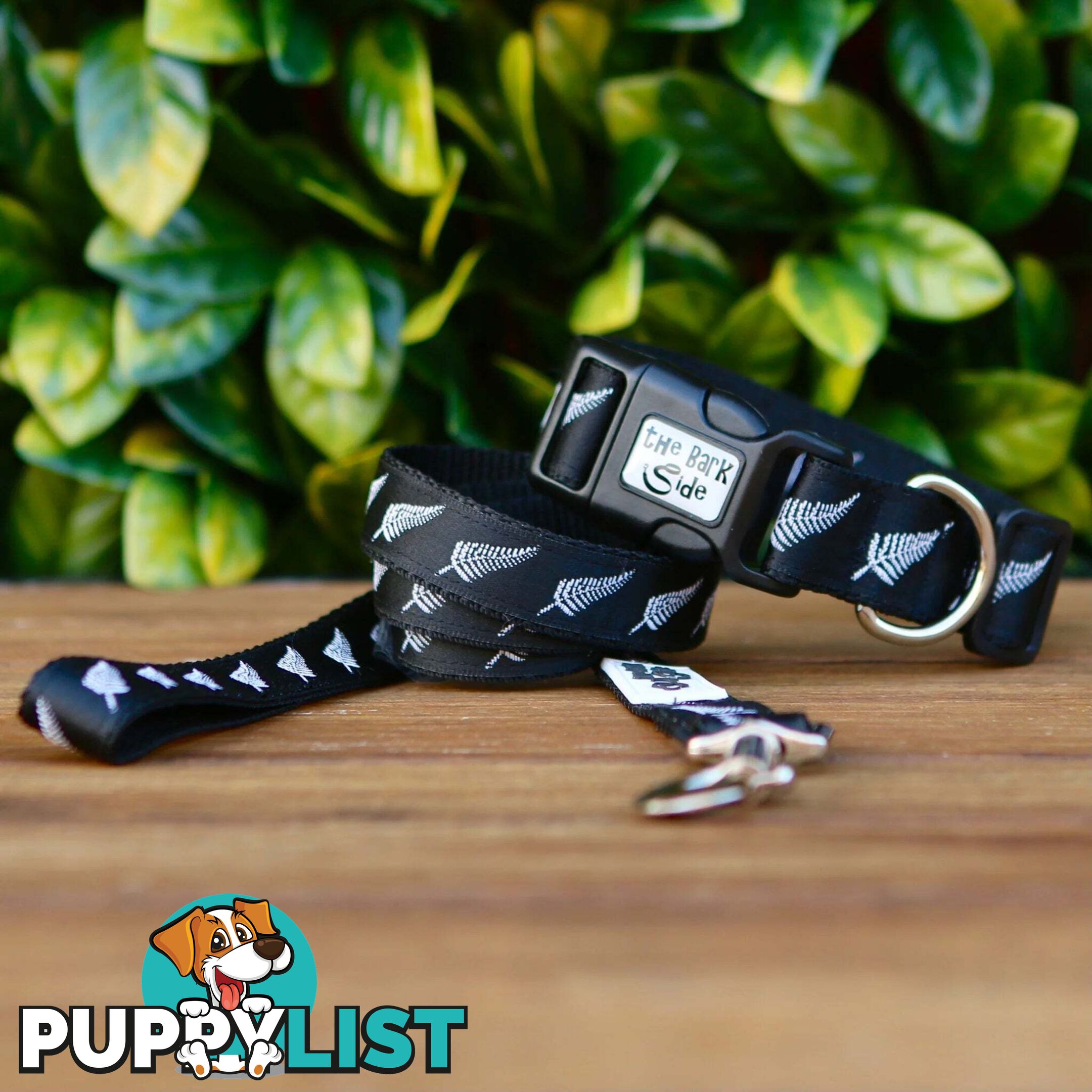 Silver Ferns Dog Collar - New Zealand - Hand Made by The Bark Side - TBSSILXS