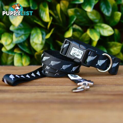 Silver Ferns Dog Collar - New Zealand - Hand Made by The Bark Side - TBSSILXS