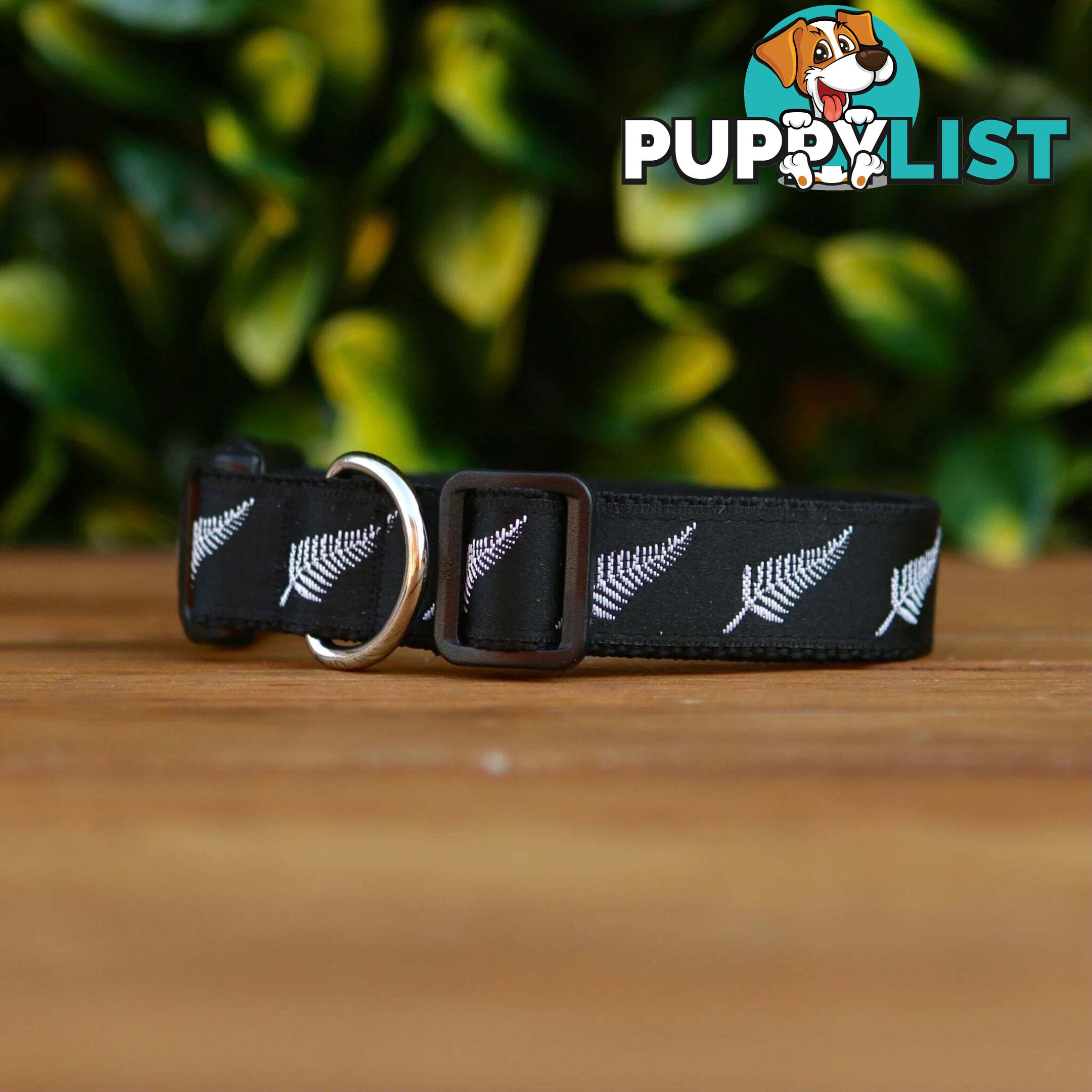 Silver Ferns Dog Collar - New Zealand - Hand Made by The Bark Side - TBSSILXS