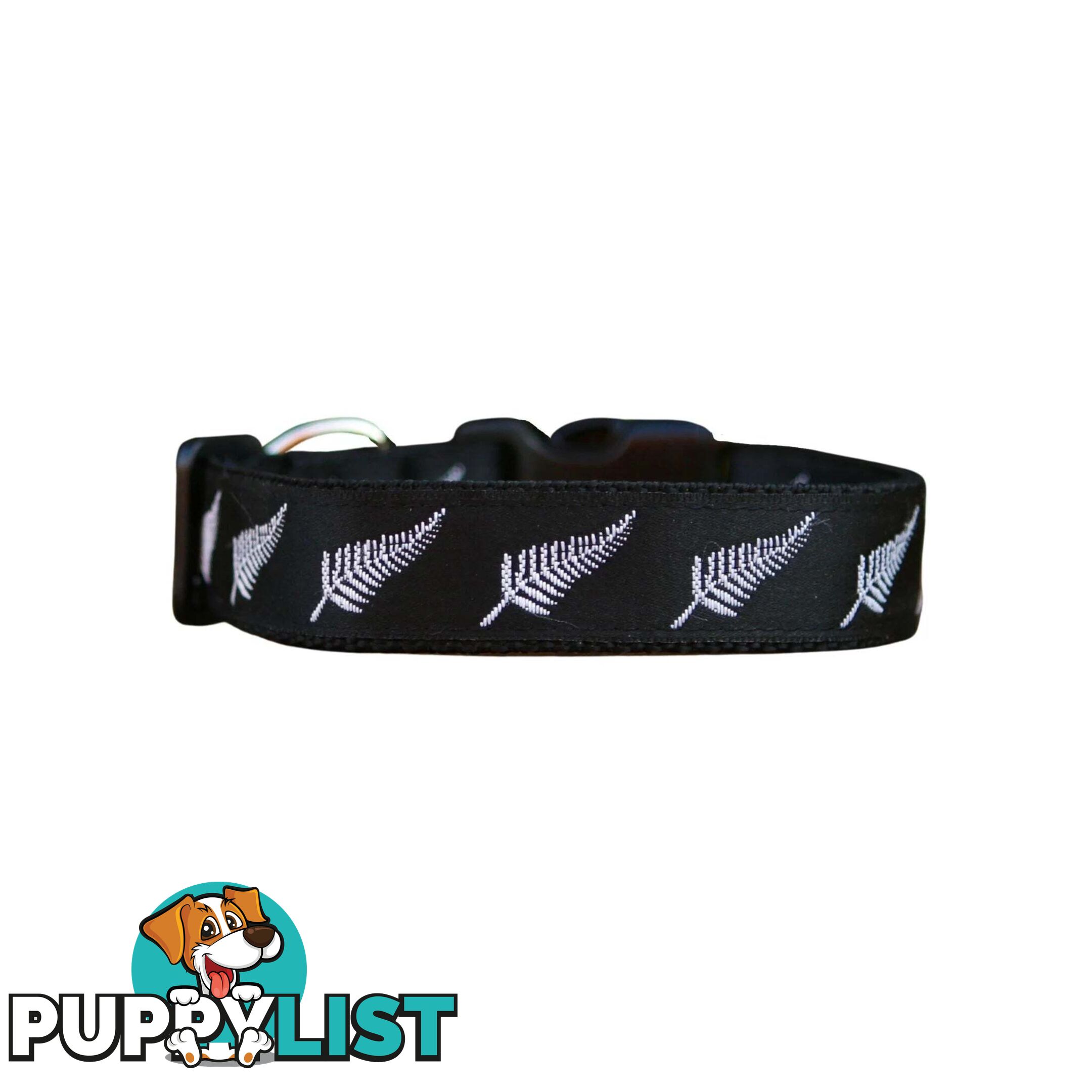 Silver Ferns Dog Collar - New Zealand - Hand Made by The Bark Side - TBSSILXS
