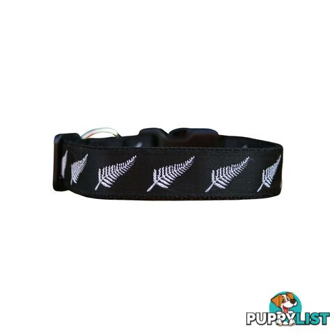 Silver Ferns Dog Collar - New Zealand - Hand Made by The Bark Side - TBSSILXS