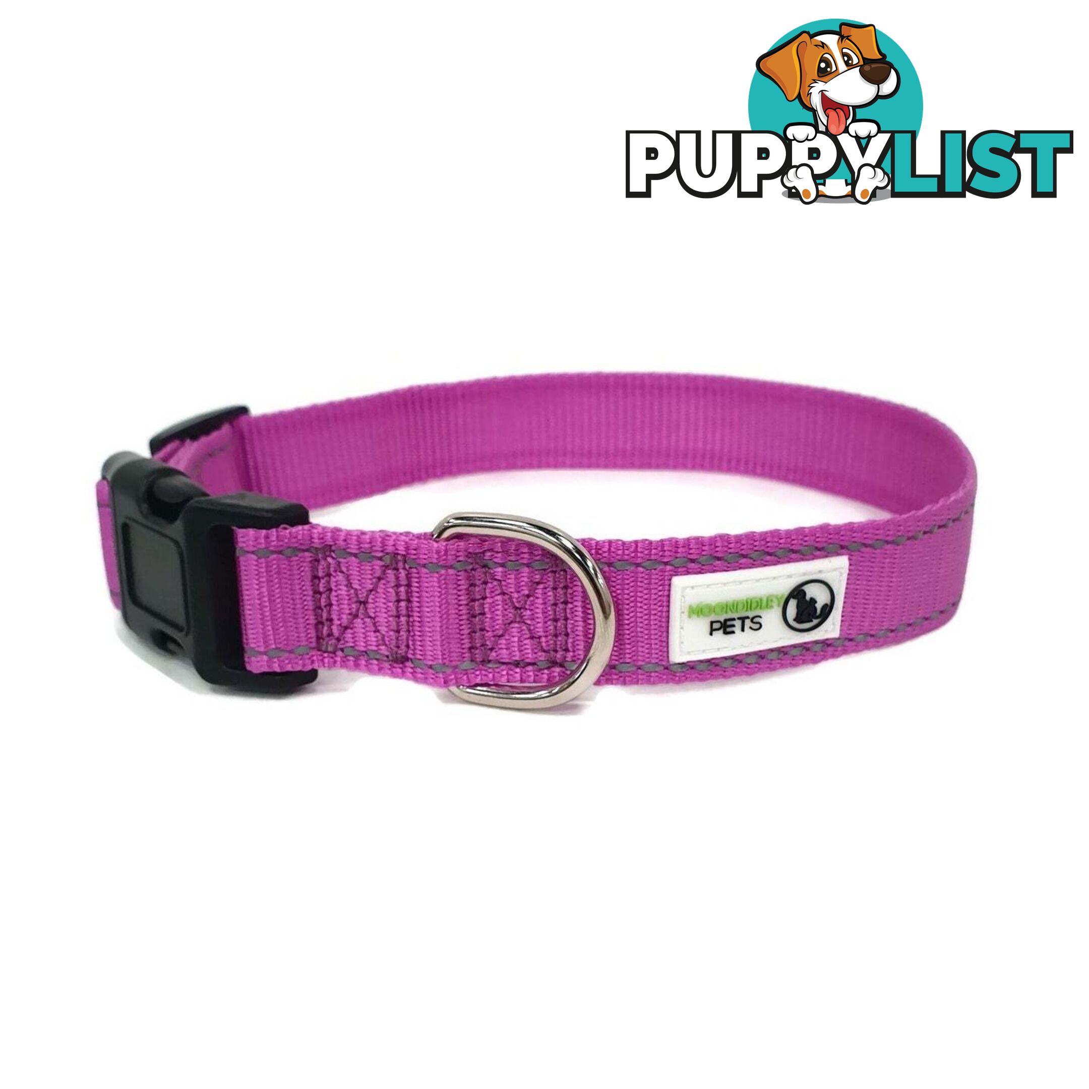 Nylon w/Reflective Stitching Dog Collar - Moondidley Pets - MDPCOLREFLPUR