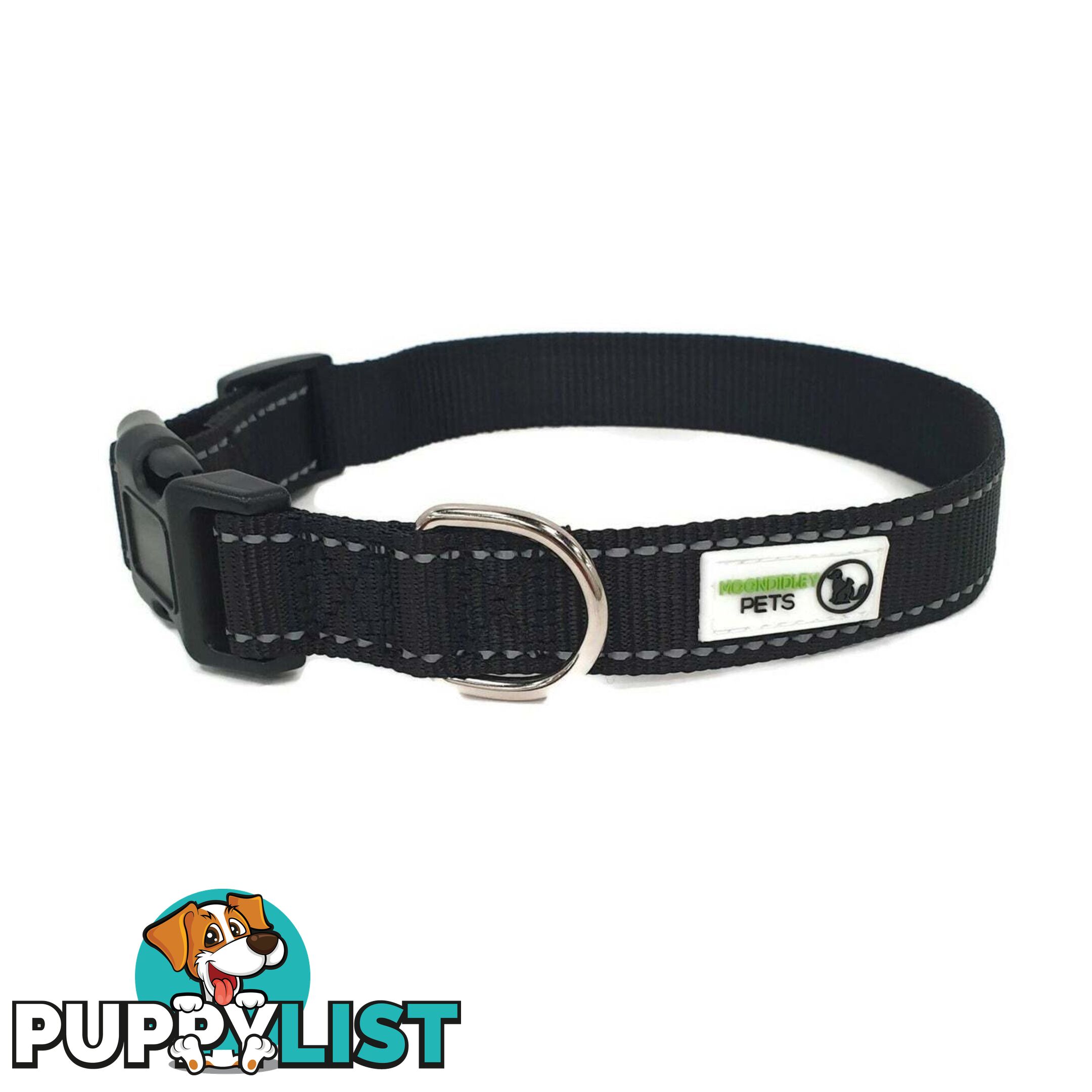 Nylon w/Reflective Stitching Dog Collar - Moondidley Pets - MDPCOLREFLPUR
