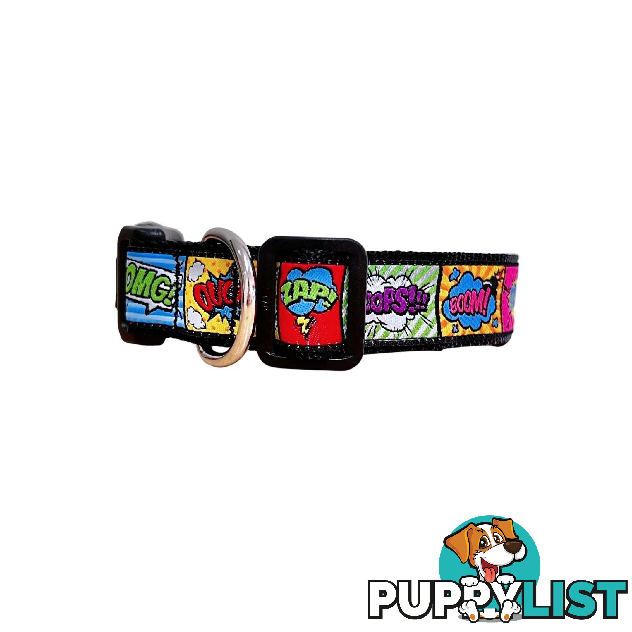 Comic Mania Dog Collar / XS - L - Hand Made by The Bark Side - TBSCOMSMLPUR