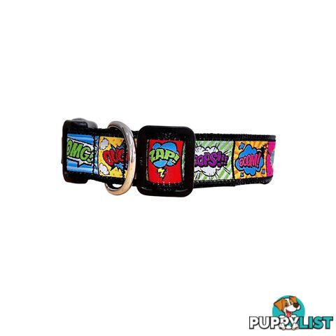 Comic Mania Dog Collar / XS - L - Hand Made by The Bark Side - TBSCOMSMLPUR