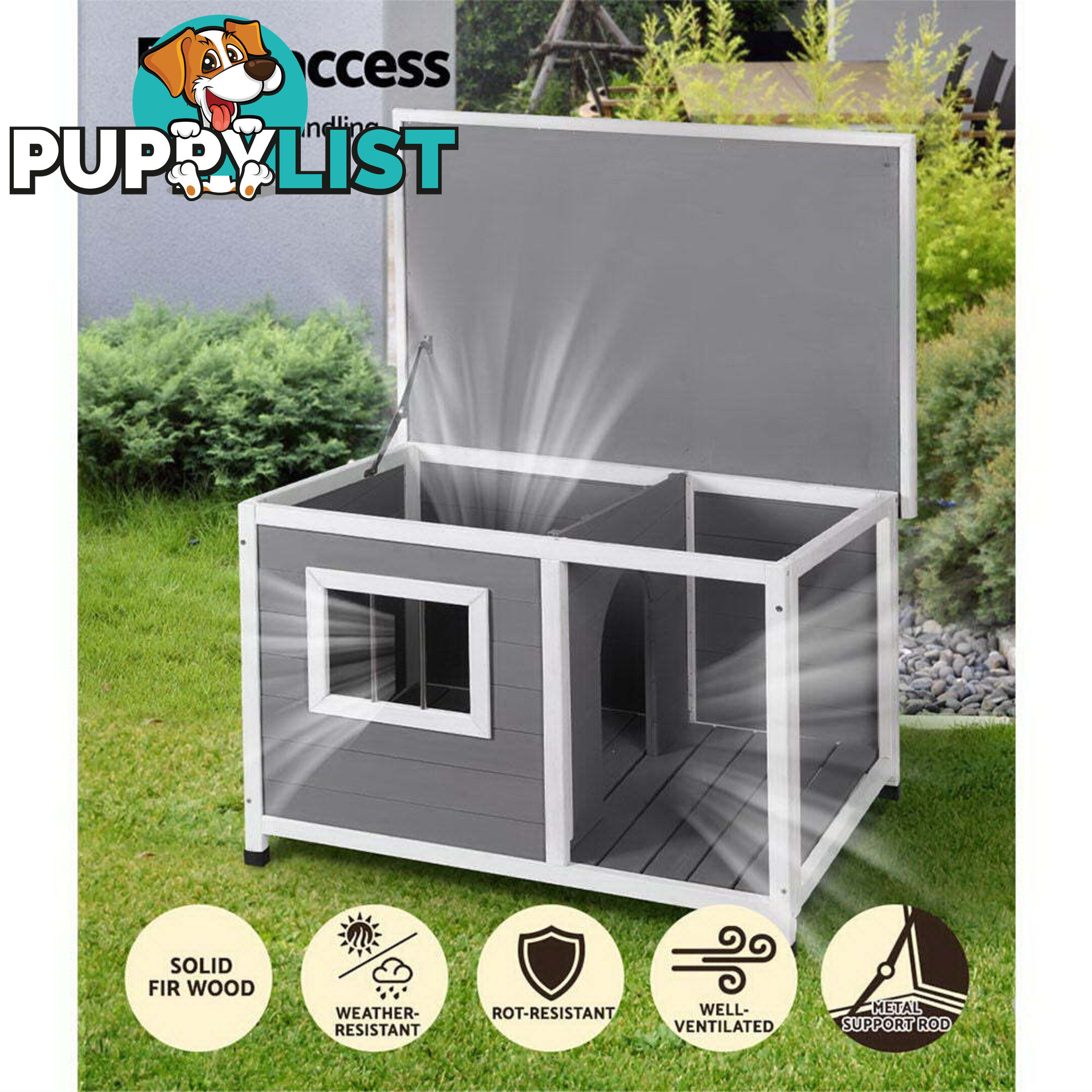 i.Pet Dog Kennel House Large Wooden Outdoor Pet Kennels Indoor Puppy Cabin Log - PET-GT-DH7S-GR