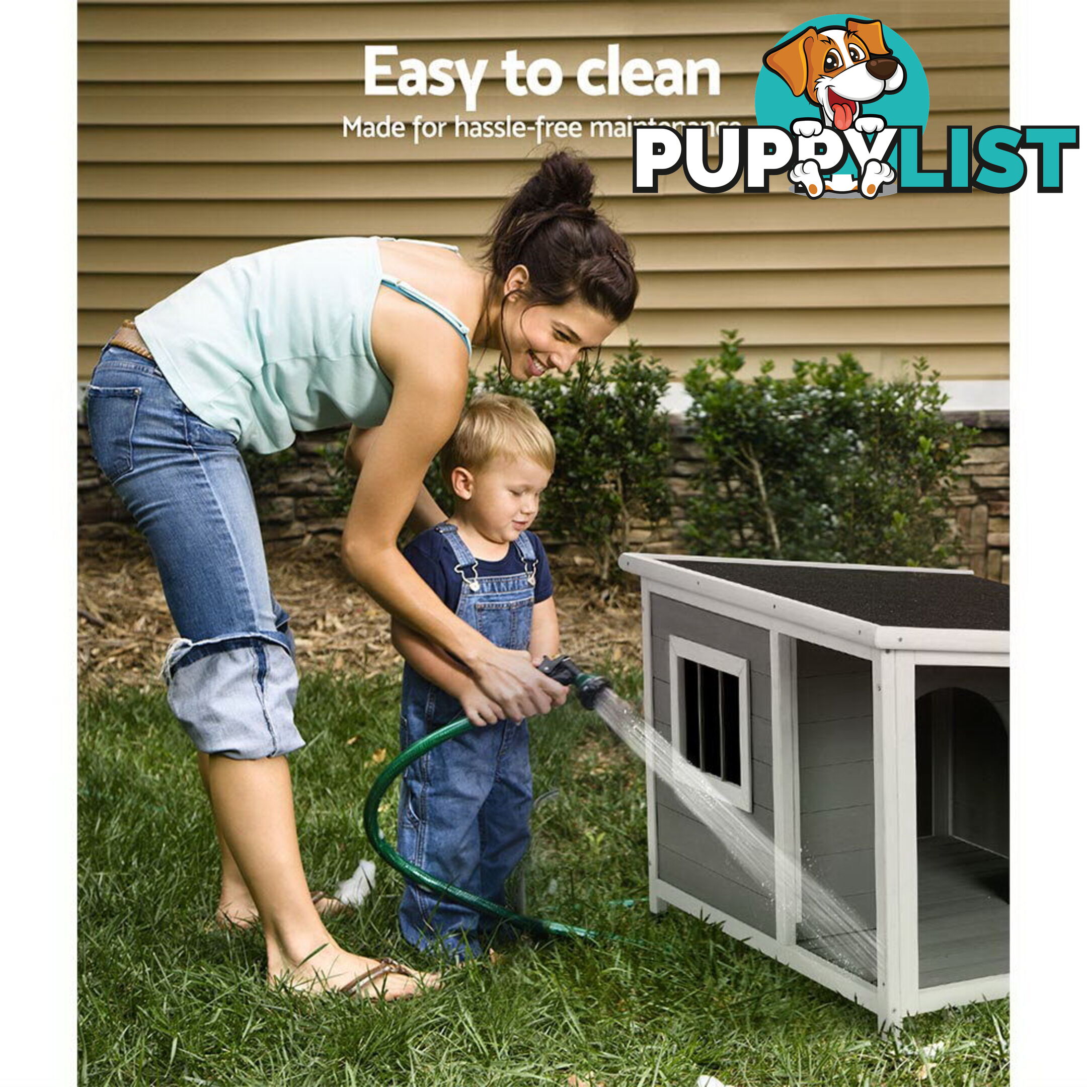 i.Pet Dog Kennel House Large Wooden Outdoor Pet Kennels Indoor Puppy Cabin Log - PET-GT-DH7S-GR