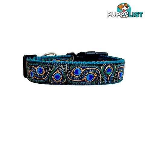 Peacock Feather Dog Collar - Hand Made by The Bark Side - TBSPEASMLTEA