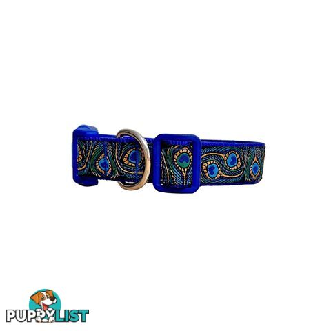 Peacock Feather Dog Collar - Hand Made by The Bark Side - TBSPEASMLTEA