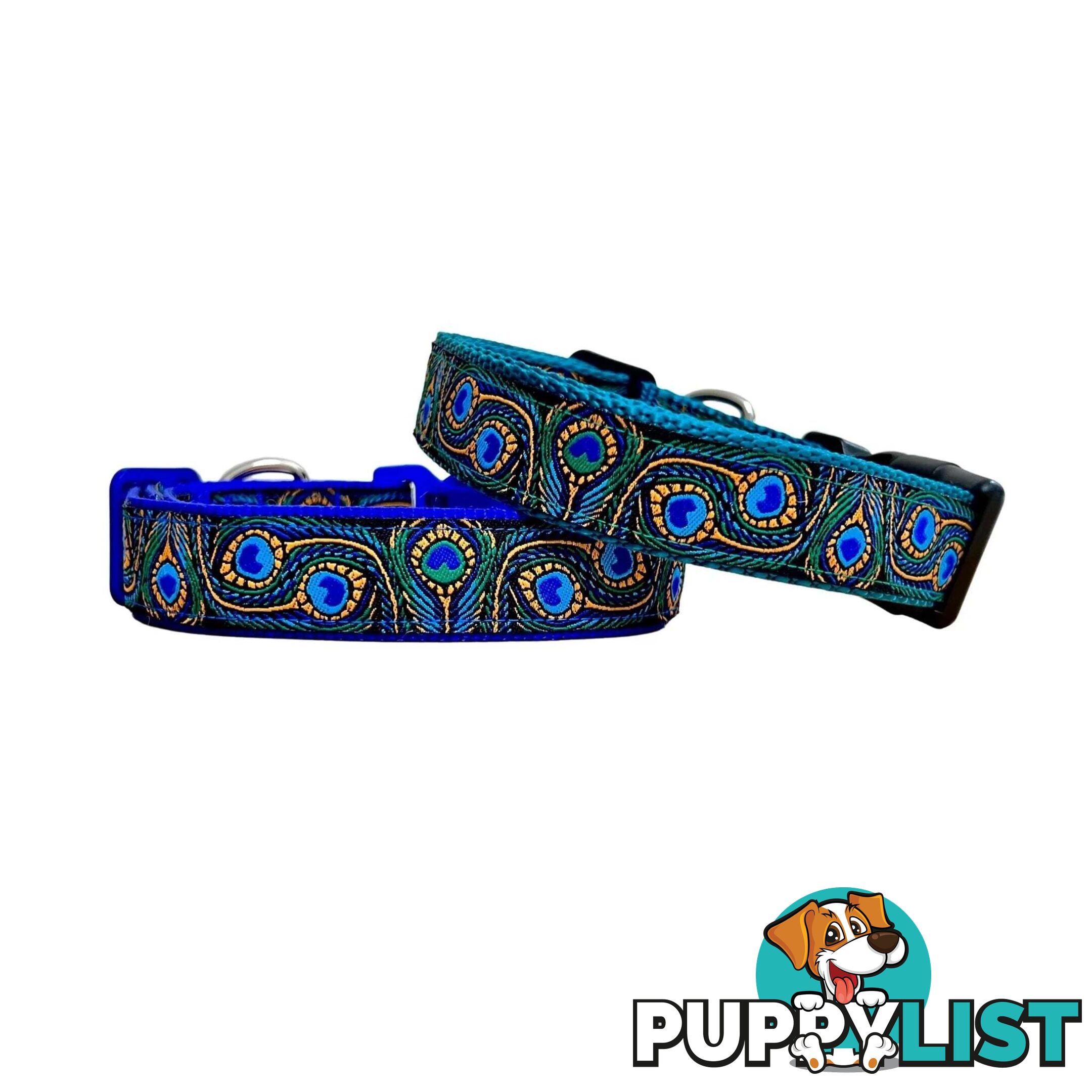 Peacock Feather Dog Collar - Hand Made by The Bark Side - TBSPEASMLTEA