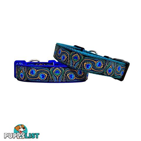 Peacock Feather Dog Collar - Hand Made by The Bark Side - TBSPEASMLTEA