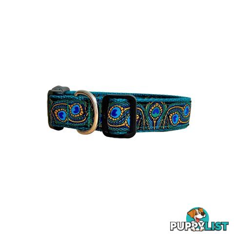 Peacock Feather Dog Collar - Hand Made by The Bark Side - TBSPEASMLTEA