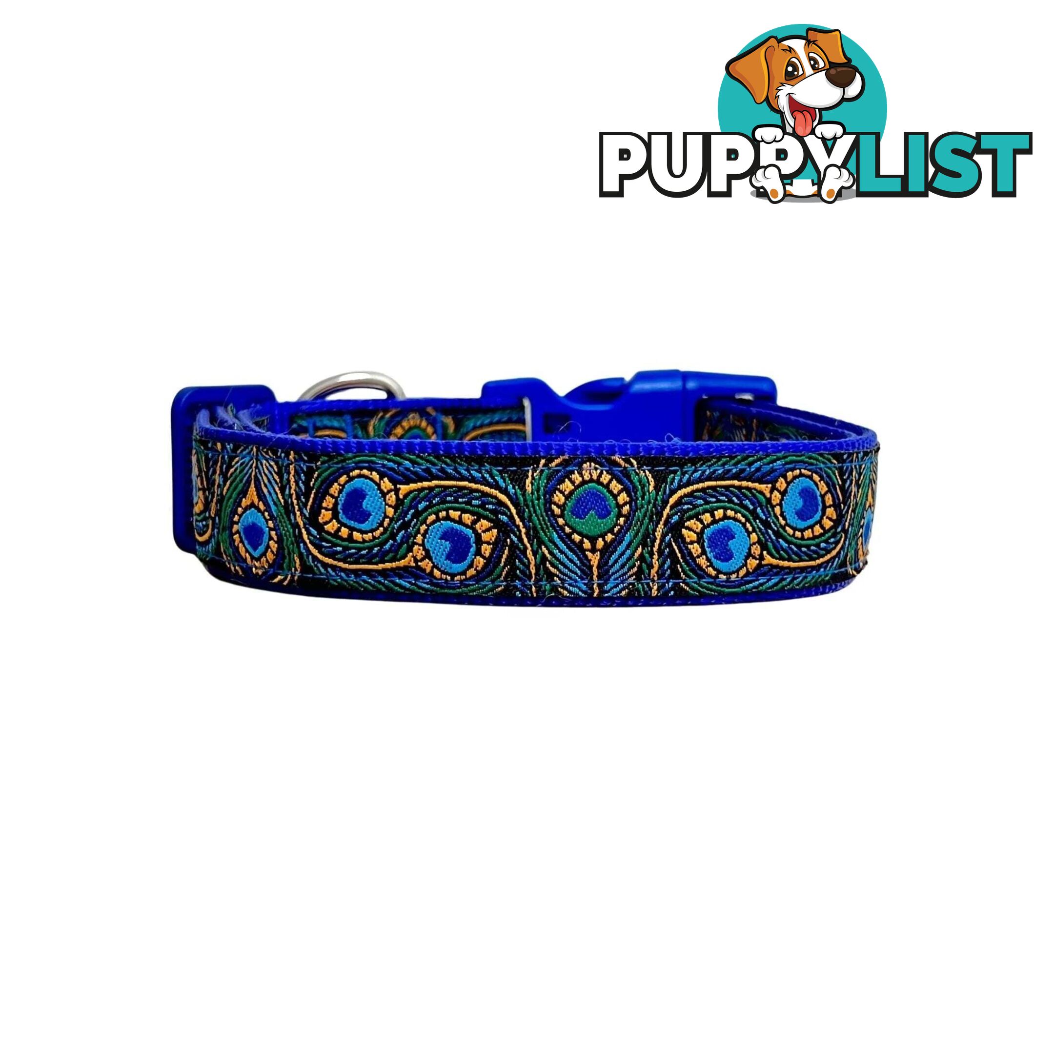 Peacock Feather Dog Collar - Hand Made by The Bark Side - TBSPEASMLTEA