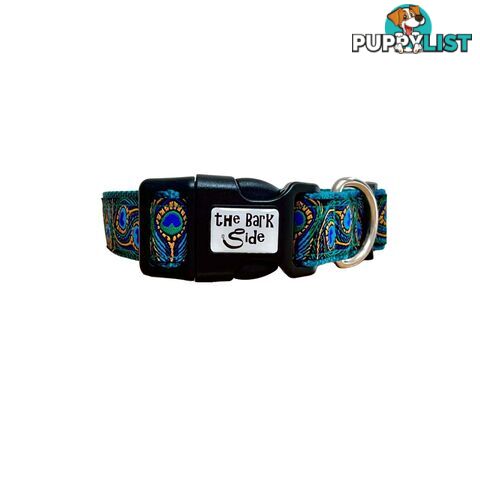 Peacock Feather Dog Collar - Hand Made by The Bark Side - TBSPEASMLTEA