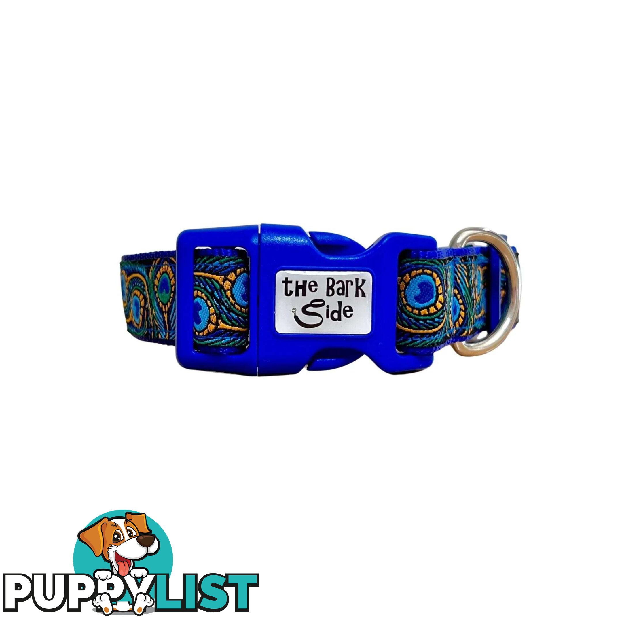Peacock Feather Dog Collar - Hand Made by The Bark Side - TBSPEASMLTEA