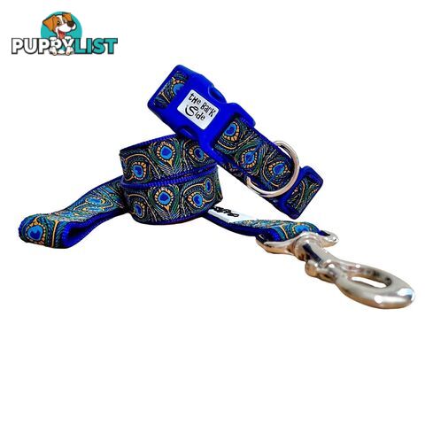 Peacock Feather Dog Collar - Hand Made by The Bark Side - TBSPEASMLTEA