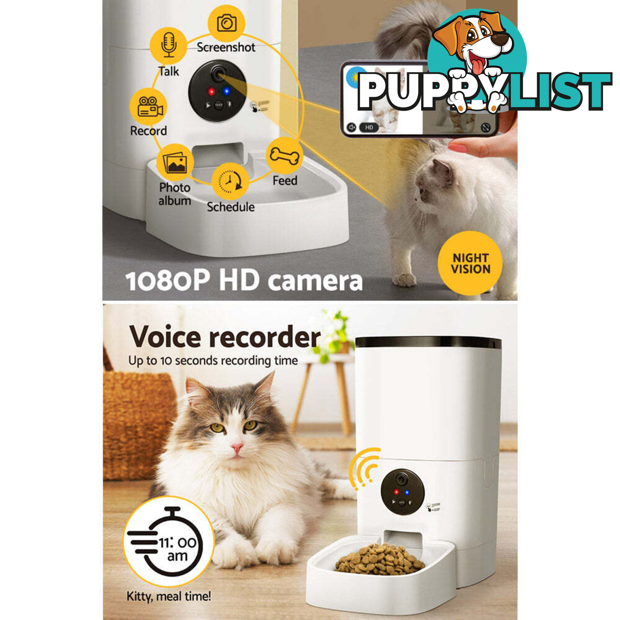 i.Pet Automatic Pet Feeder 6L Wifi Camera Dog Cat Smart Food Dispenser Timer - PET-FEEDER-6L-VIDEO-WH
