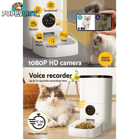 i.Pet Automatic Pet Feeder 6L Wifi Camera Dog Cat Smart Food Dispenser Timer - PET-FEEDER-6L-VIDEO-WH